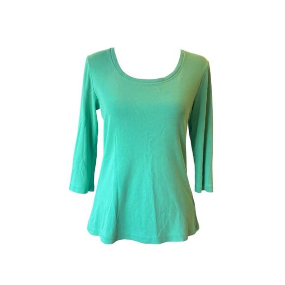 LL Bean Scoop Neck Cotton Top Three Quarter Sleeve Womens Size Small Green - Picture 1 of 10